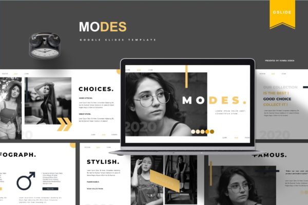 平面模特/创意摄影服推介Google演示模板大洋岛精选 Modes | Google Slides Template