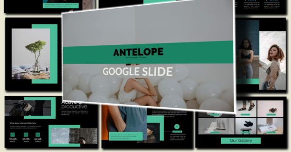 新品发布会暗黑风格Lookbook大洋岛精选谷歌演示模板 Antelope Lookbook Dark Google Slides Presentation