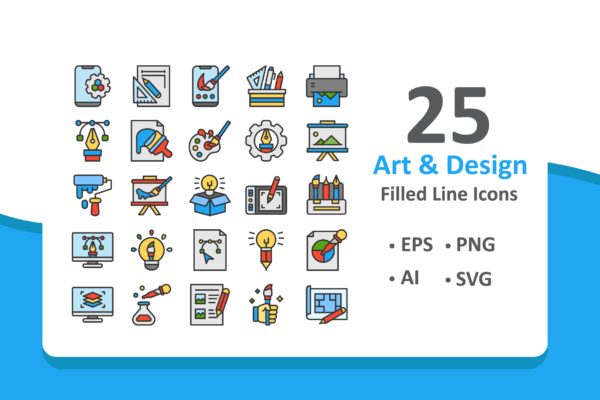 艺术设计主题线条填充大洋岛精选图标素材 Art and Design Icons – Filled Line