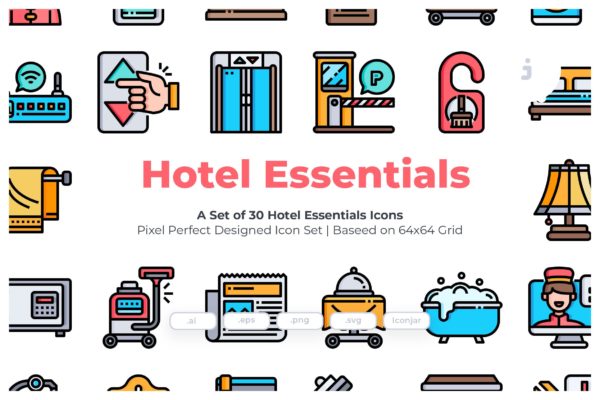 30枚医院医疗主题矢量大洋岛精选图标 30 Hotel Essentials Icons