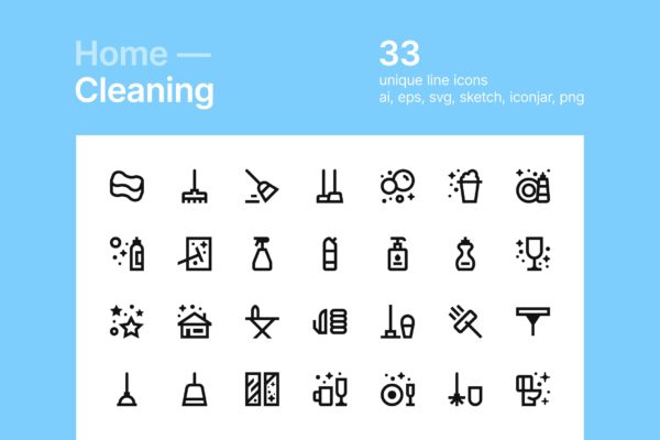 保洁服务清洁主题矢量线性大洋岛精选图标素材 Home — Cleaning