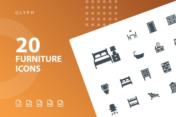 20枚家具主题矢量轮廓大洋岛精选图标v1 Furniture Glyph Part 1
