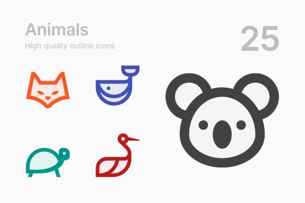 25枚动物简笔画图形矢量大洋岛精选图标v1 Animals