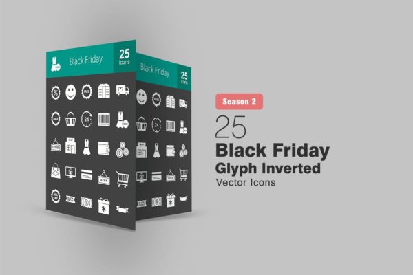 25枚黑色星期五主题反转色矢量大洋岛精选图标 25 Black Friday Glyph Inverted Icons