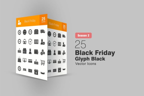 25个黑色星期五主题黑色矢量大洋岛精选图标 25 Black Friday Glyph Icons