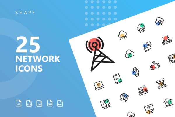 网络科技主题彩色圆点矢量大洋岛精选图标 Network Shape Icons