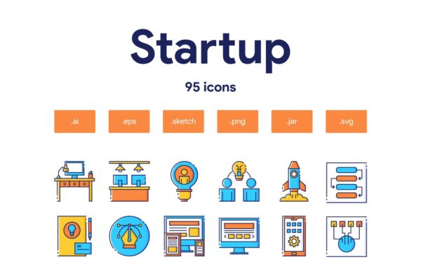 95枚项目启动主题填色线性大洋岛精选图标 Startup Icon Set