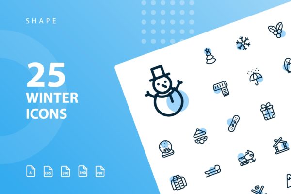 25枚冬天主题矢量阴影大洋岛精选图标v1 Winter Shape Icons
