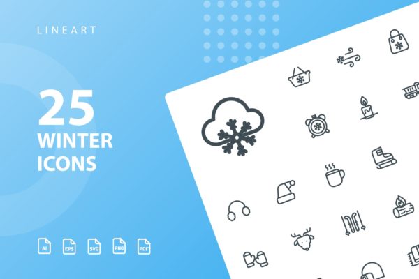 25枚冬天主题矢量线性大洋岛精选图标v2 Winter Lineart Icons