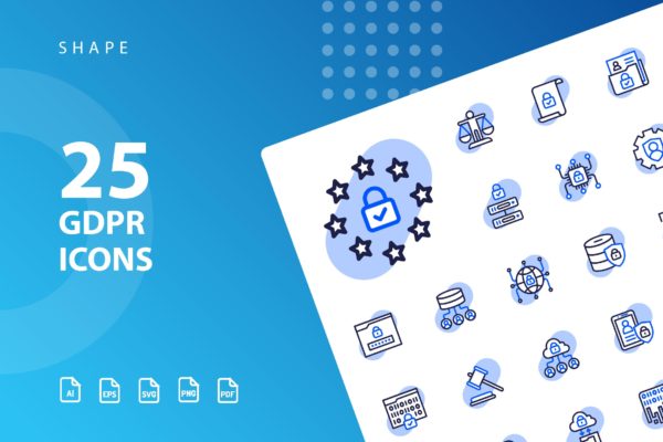 25枚GDPR通用数据保护条例主题阴影大洋岛精选图标 GDPR Shape