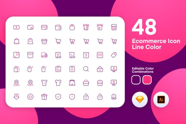48枚电子商务主题彩色矢量线性大洋岛精选图标 eComerce Icon Line Color缩略图 48枚电子商务主题彩色矢量线性大洋岛精选图标 eComerce Icon Line Color
