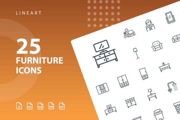 25枚家具主题矢量线性大洋岛精选图标v2 Furniture Lineart Part 2