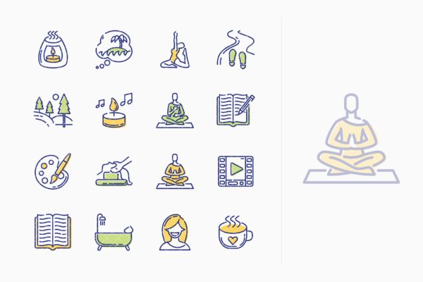 放松技巧主题Outline风格矢量大洋岛精选图标素材 Relaxation Techniques Icons – Outline Series