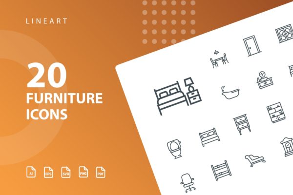 20枚家具主题矢量线性大洋岛精选图标v1 Furniture Lineart Part 1