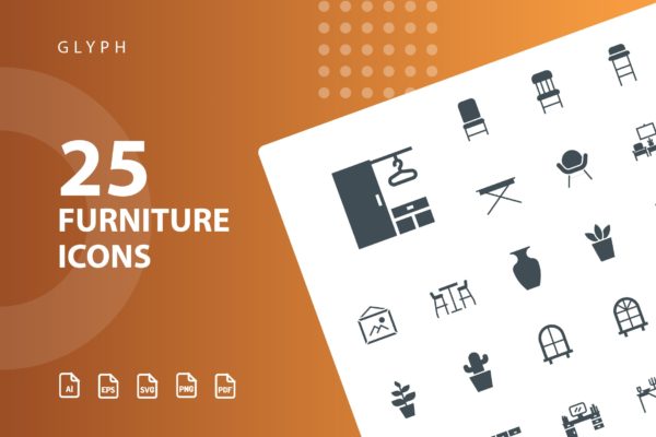 25枚家具主题矢量轮廓大洋岛精选图标v3 Furniture Glyph Part 3