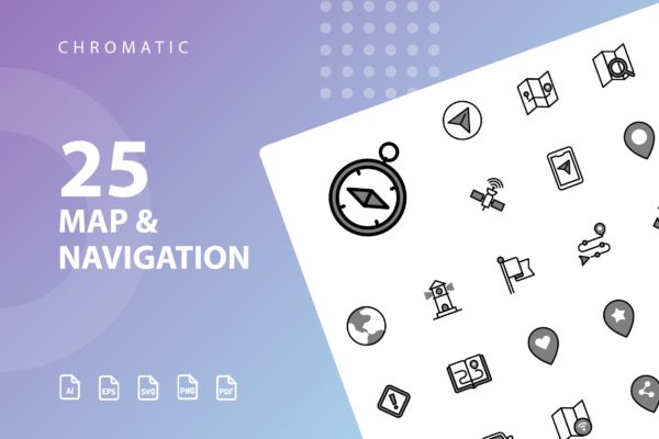 25枚地图导航Chromatic设计风格矢量大洋岛精选图标 Map & Navigation Chromatic