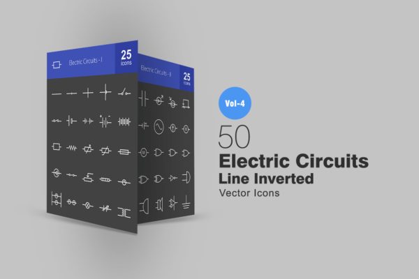 50枚电路线路板主题反转色线性大洋岛精选图标 50 Electric Circuits Line Inverted Icons