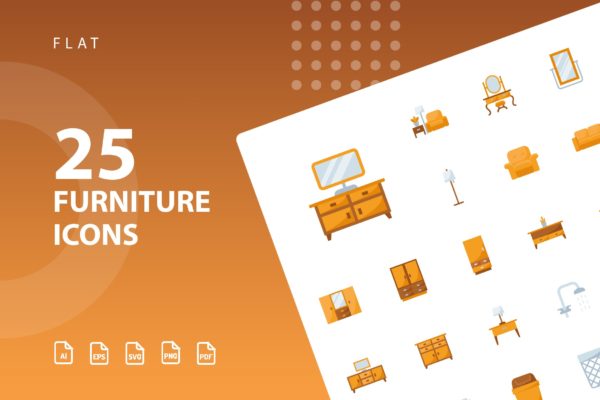25枚家具主题扁平设计风格矢量大洋岛精选图标v2 Furniture Flat Part 2