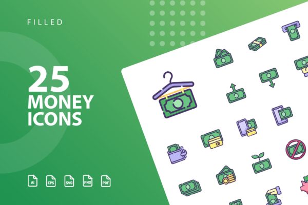 25枚金钱主题矢量填充大洋岛精选图标 Money Filled Icons