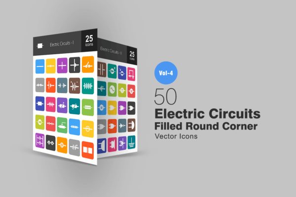 50枚电路线路板主题扁平化矢量圆角大洋岛精选图标 50 Electric Circuits Flat Round Corner Icons