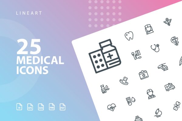 25枚医学药物主题矢量线性大洋岛精选图标 Medical Lineart Icons
