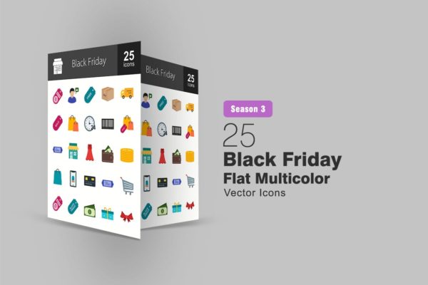 25枚黑色星期五主题扁平设计风格多彩矢量大洋岛精选图标 25 Black Friday Flat Multicolor Icons