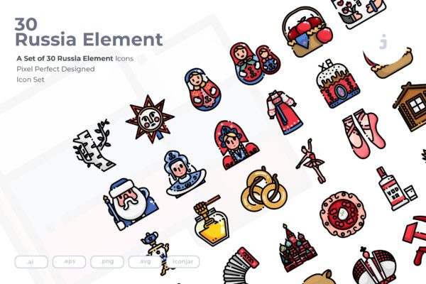 30枚彩色俄罗斯民族元素矢量大洋岛精选图标 30 Russia Element Icons