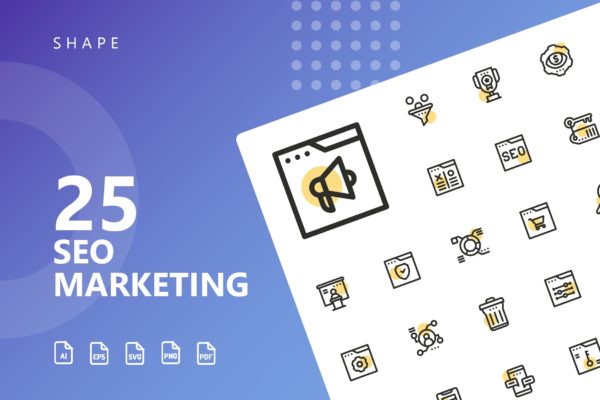 25枚SEO搜索引擎优化营销矢量圆点装饰大洋岛精选图标v2 SEO Marketing Shape Icons