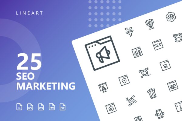 25枚SEO搜索引擎优化营销矢量线性大洋岛精选图标v2 SEO Marketing Line Icons