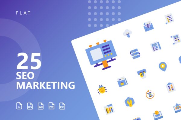 25枚SEO搜索引擎优化营销扁平化矢量大洋岛精选图标v1 SEO Marketing Flat Icons