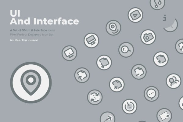 50枚UI用户界面主题双色调矢量大洋岛精选图标 50 UI And Interface Icons  –  Two Tone Style