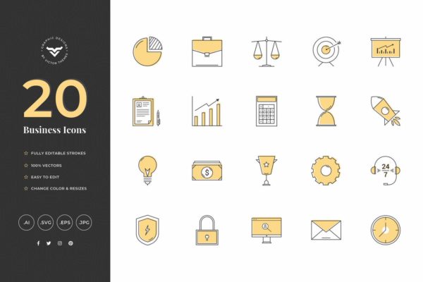 20款创意商业主题矢量大洋岛精选图标素材 Creative Business Icons