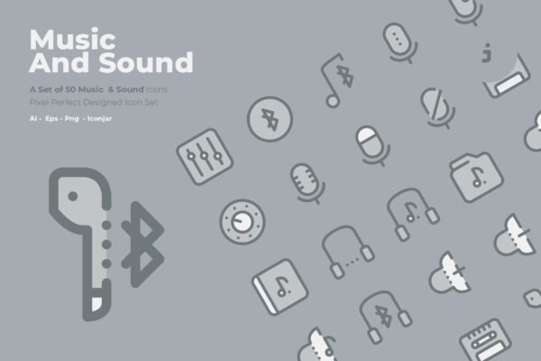 50枚音乐&声音主题矢量双色调大洋岛精选图标 50 Music and Sound Icons  –  Two Tone Style