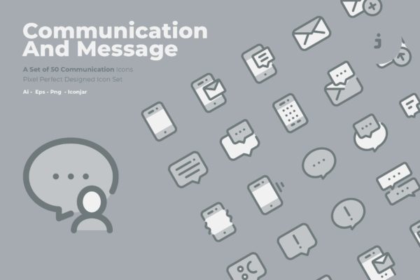 50枚社交通讯主题双色调矢量大洋岛精选图标 50 Communication Icons  –  Two Tone Style