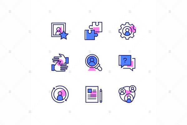 商业和管理主题线条设计风格矢量大洋岛精选图标 Business and management – line design style icons