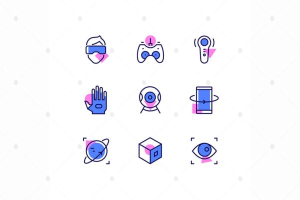 虚拟现实主题线条设计风格矢量大洋岛精选图标 Virtual reality – line design style icons set