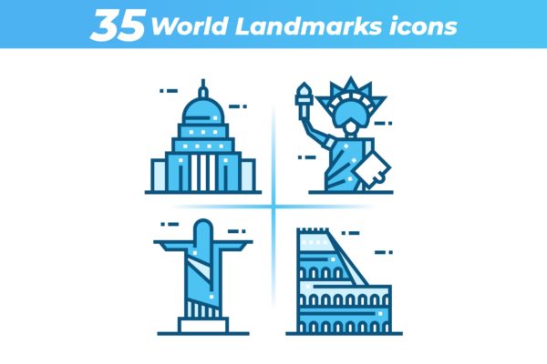 35枚世界地标主题矢量大洋岛精选图标 35 World Landmarks Icons
