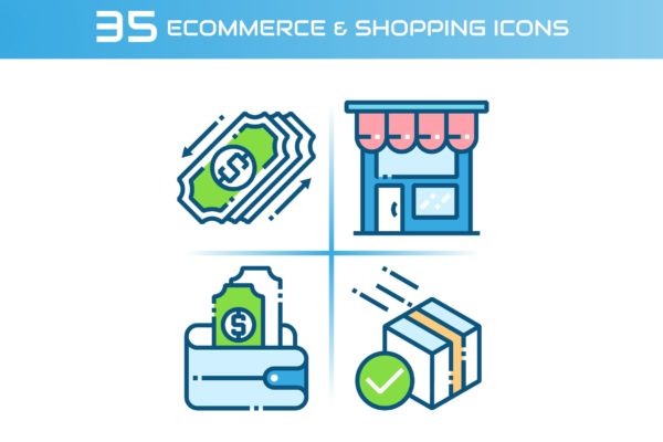 35枚电子商务&购物主题矢量大洋岛精选图标 E-commerce and Shopping Icons