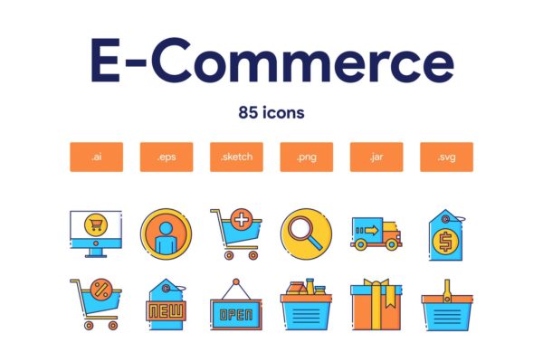 85枚电子商务主题矢量大洋岛精选图标 E-Commerce Icon Set