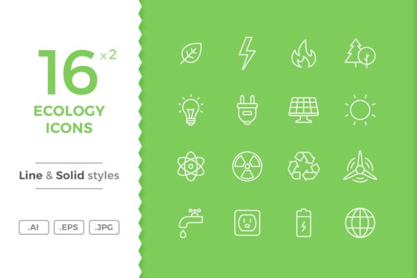 16枚生态环境主题矢量线性&Solid大洋岛精选图标 Ecology Icons