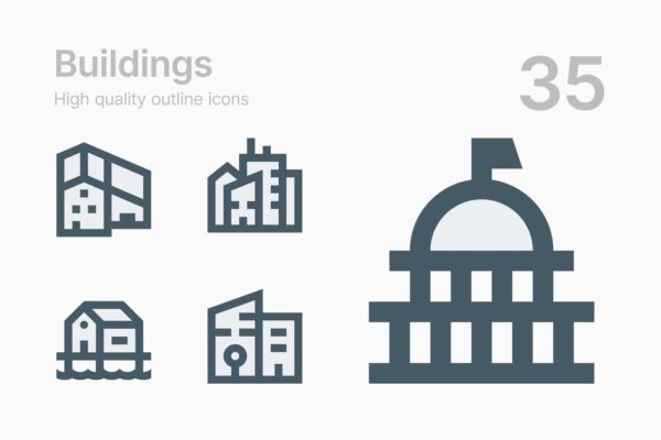35枚建筑轮廓线矢量大洋岛精选图标 Buildings