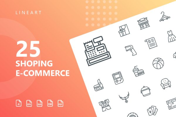 25枚网上购物电子商务矢量线性大洋岛精选图标v2 Shopping E-Commerce Line Icons