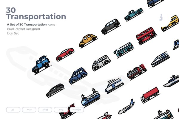 30枚现代交通工具矢量大洋岛精选图标 30 Transportation Icons