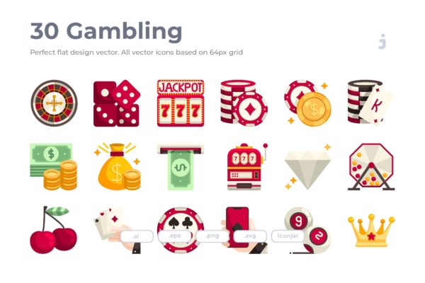30枚赌博&博彩主题扁平设计风格大洋岛精选图标 30 Gambling Icons – Flat