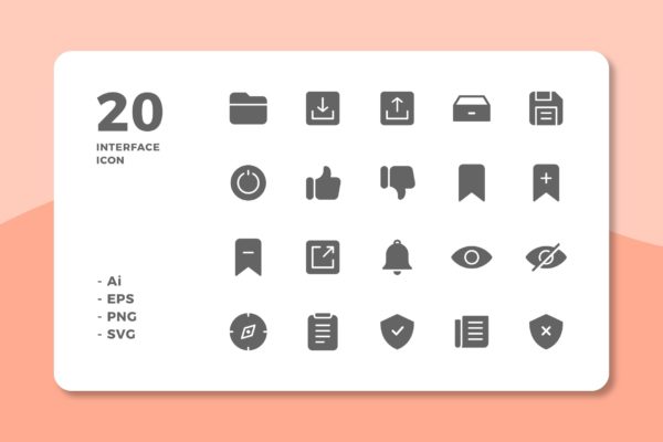 20枚UI界面设计APP操作选项大洋岛精选图标v3 20 Interface Icons Vol.3 (Solid)