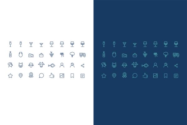 关于酒，酒精和食物矢量大洋岛精选图标素材 icons set about wine, alcohol and food