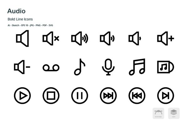 音频/多媒体播放主题矢量线性大洋岛精选图标 Audio Mini Bold Line Vector Icons
