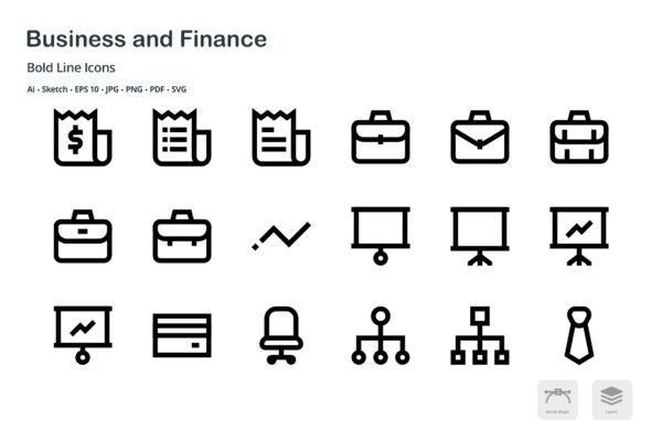 商业&金融主题粗线条风格矢量大洋岛精选图标 Business and Finance Mini Bold Line Icons