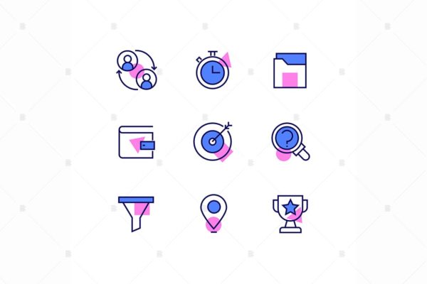 商业&金融主题线条艺术设计风格矢量大洋岛精选图标 Business and management – line design style icons