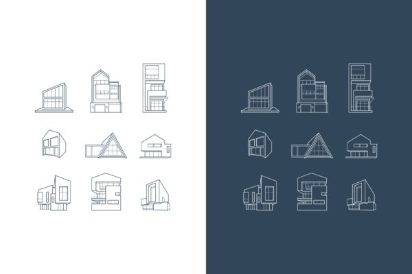建筑房屋框架结构几何图形矢量大洋岛精选图标素材 vector logos of icons with architecture houses